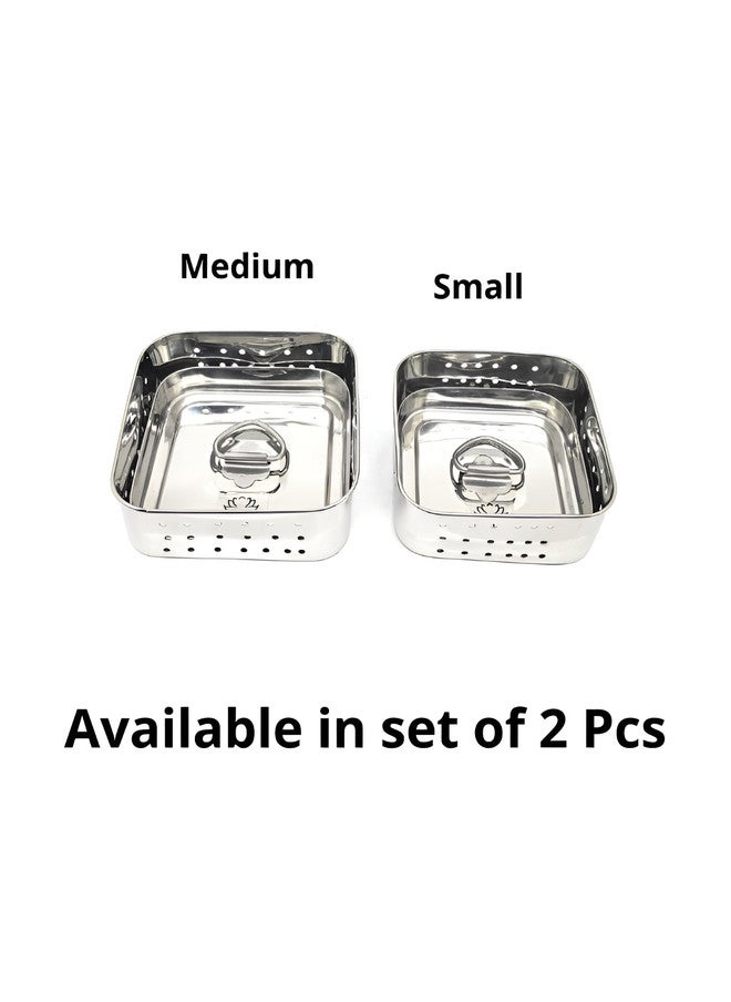 Nyra Kitchenware Steel 2 Pieces Stainless Steel Colander Strainers With Top Press Lids - Image 5